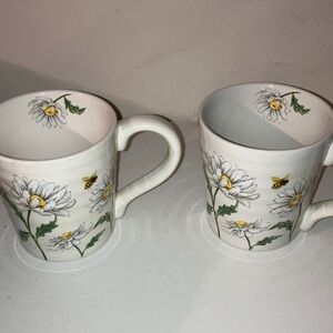 Floral Charm Ceramic Mugs - White and Yellow